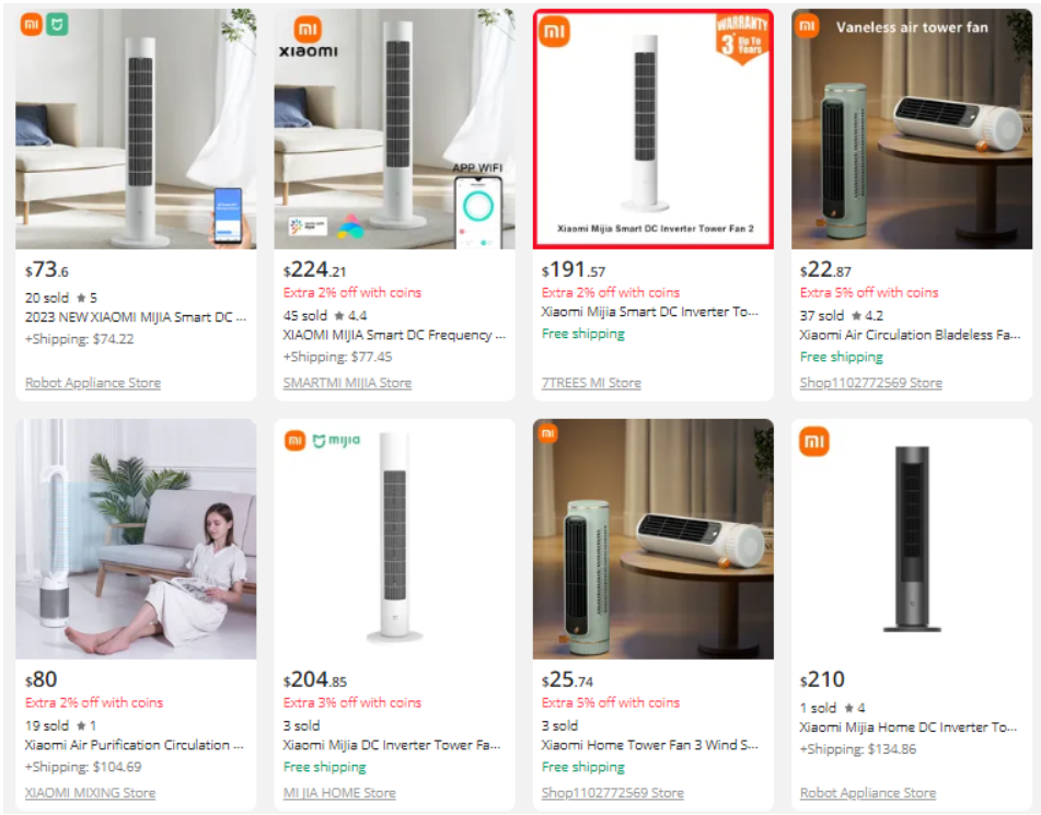 Xiaomi Mijia Smart DC Inverter Tower Fan 2: aliexpress