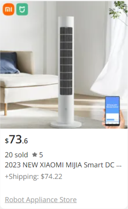 Xiaomi Mijia Smart DC Inverter Tower Fan 2: aliexpress