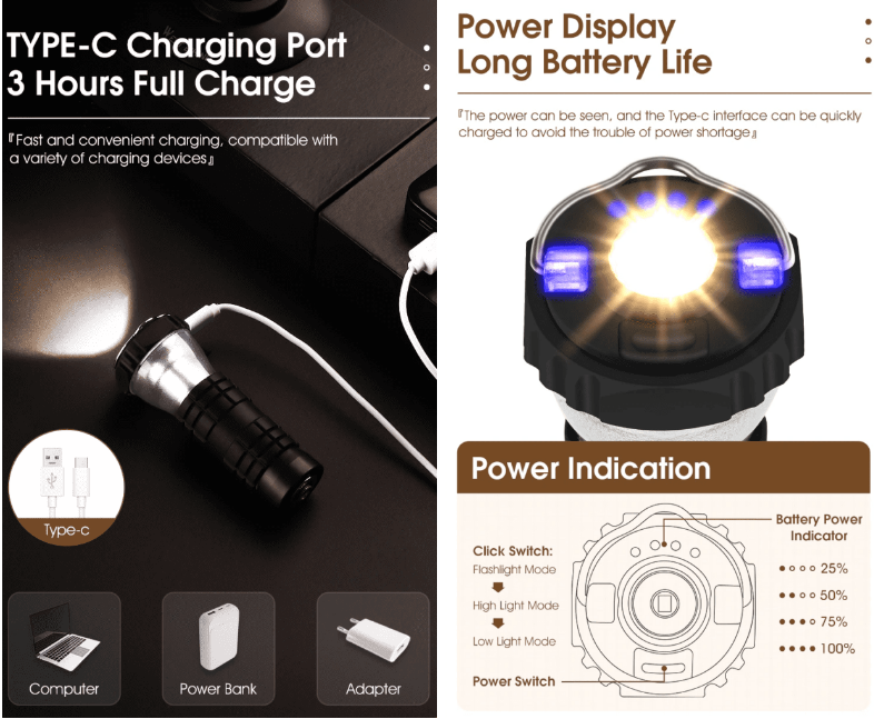 Luz de Acampamento Recarregável Multifuncional: Especificações