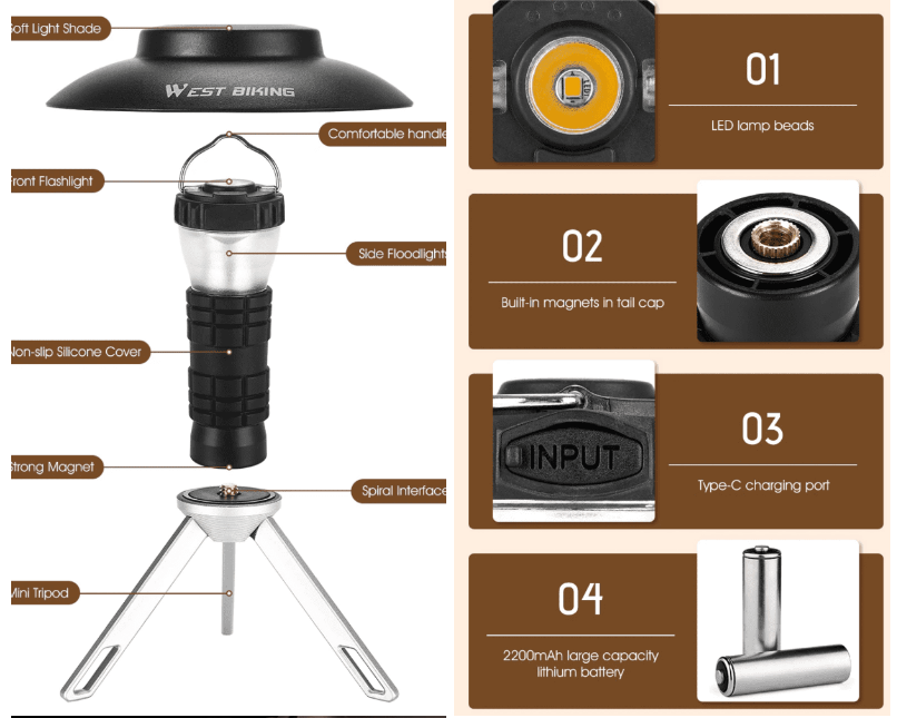 Luz de Acampamento Recarregável Multifuncional: Especificações